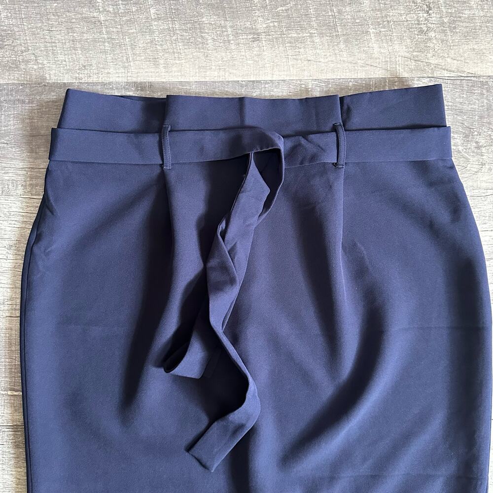Liz Claiborne Tie Belt A Line Skirt Womens 16 Navy Blue Paperbag Waist Career - Picture 4 of 9